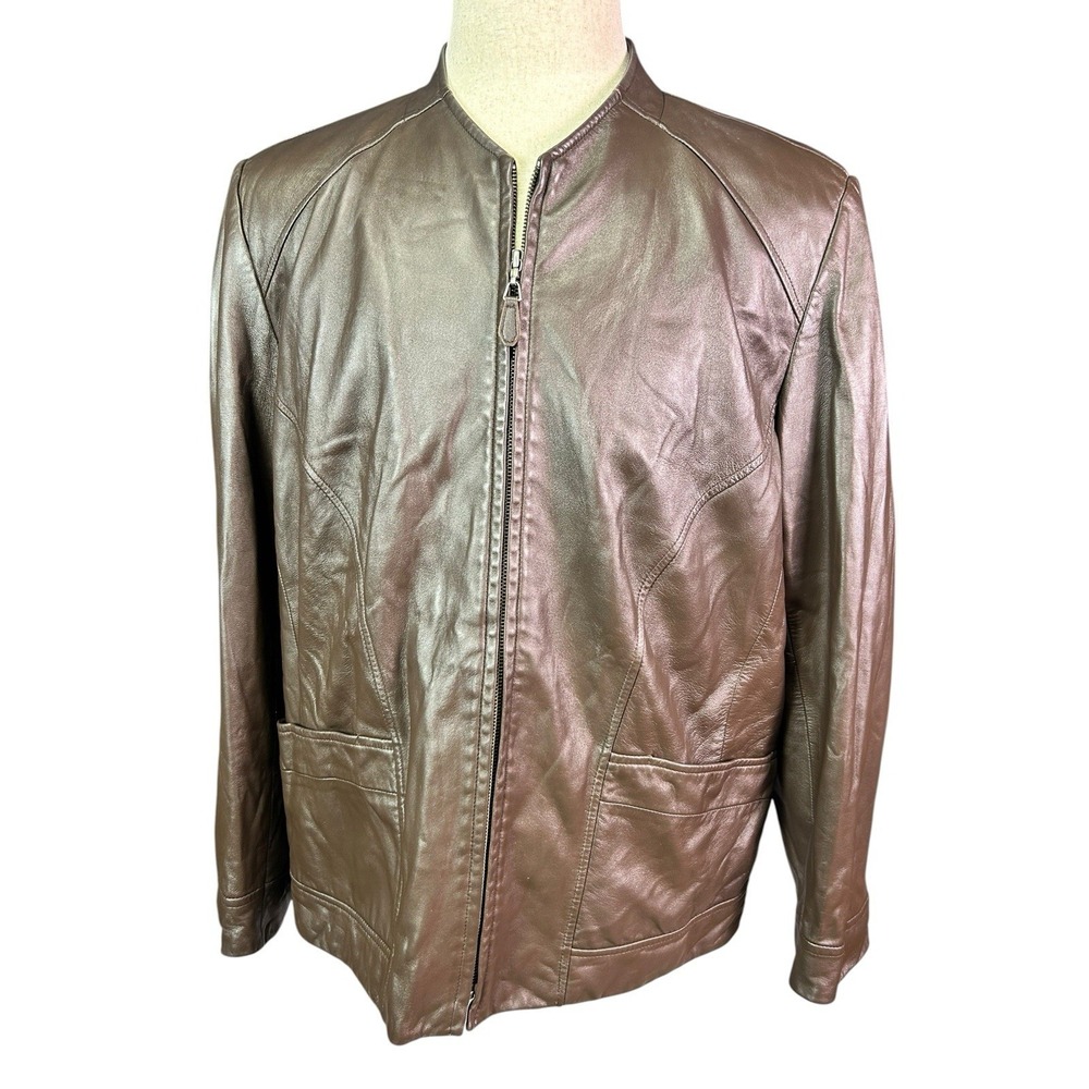 Talbots Woman 100% Leather Full Zip Brown Jacket Size 20 W